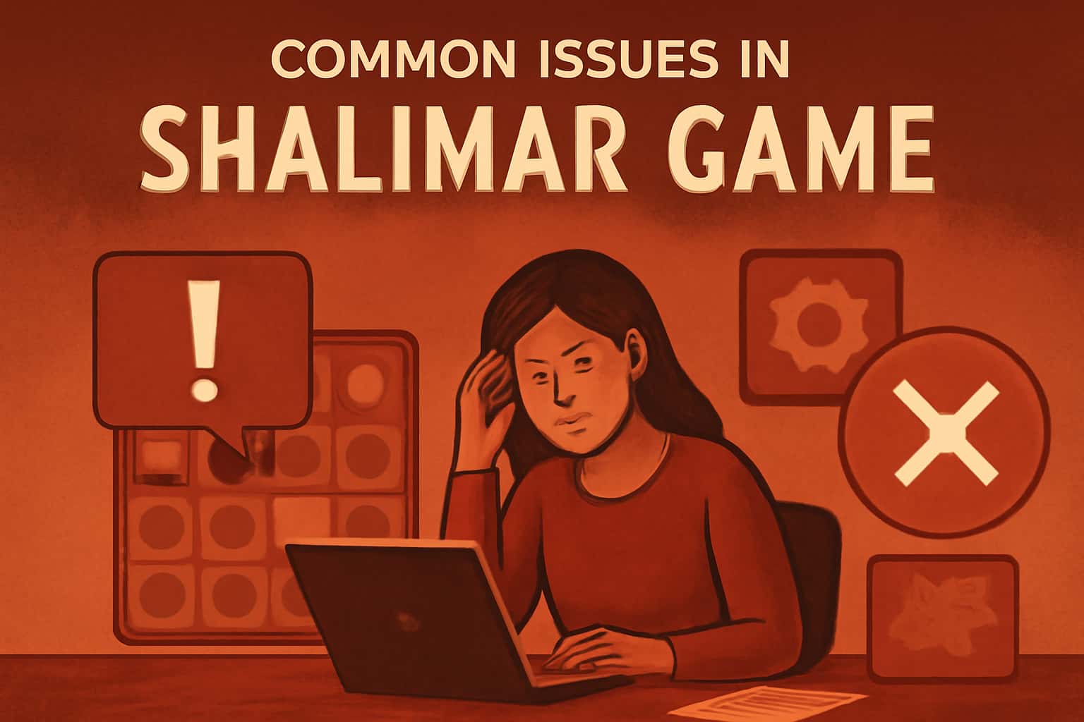 An informational scene illustrating common issues in Shalimar Game with highlighted text.