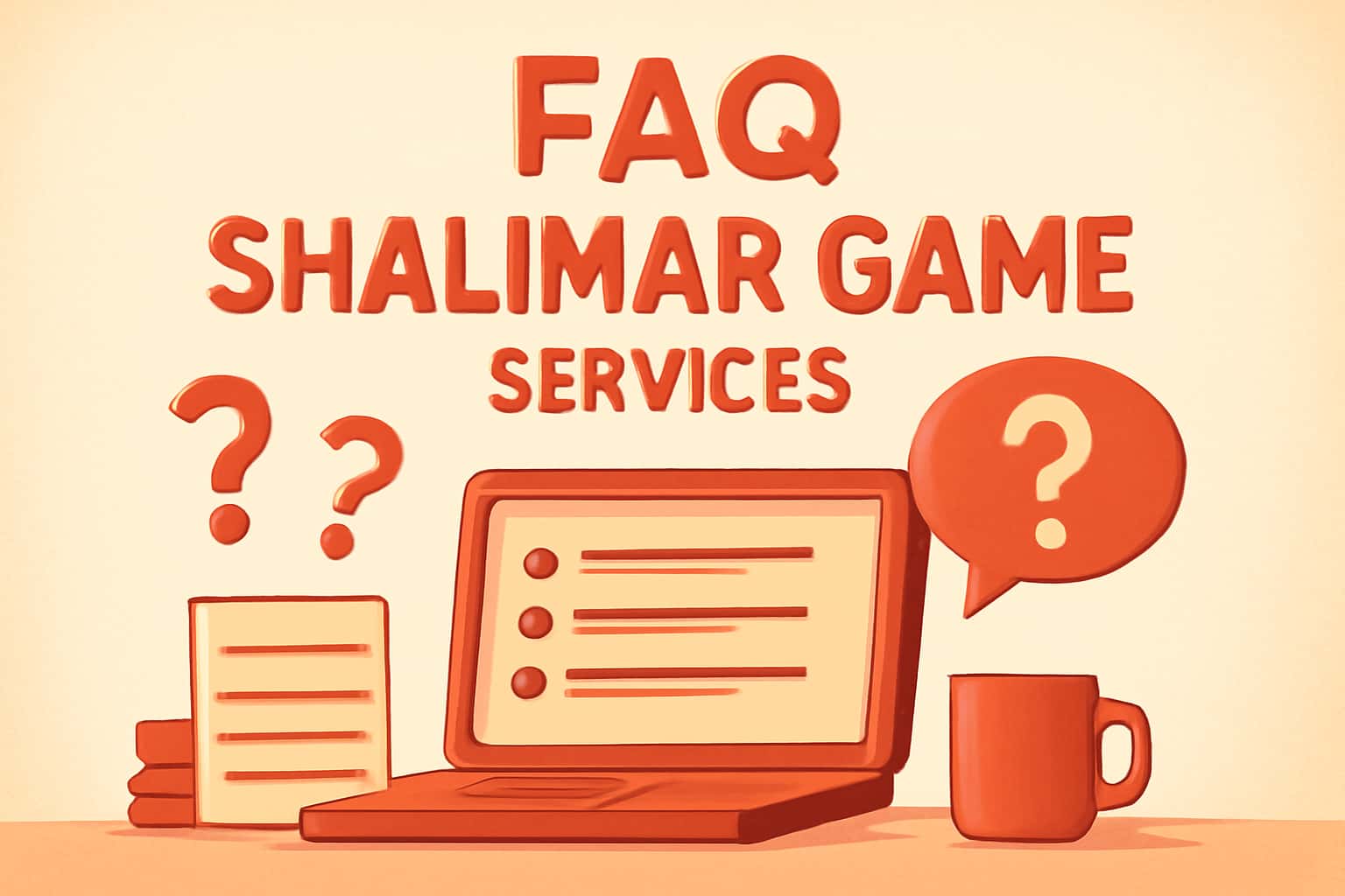 An informational graphic showcasing the FAQ about Shalimar Game Services.