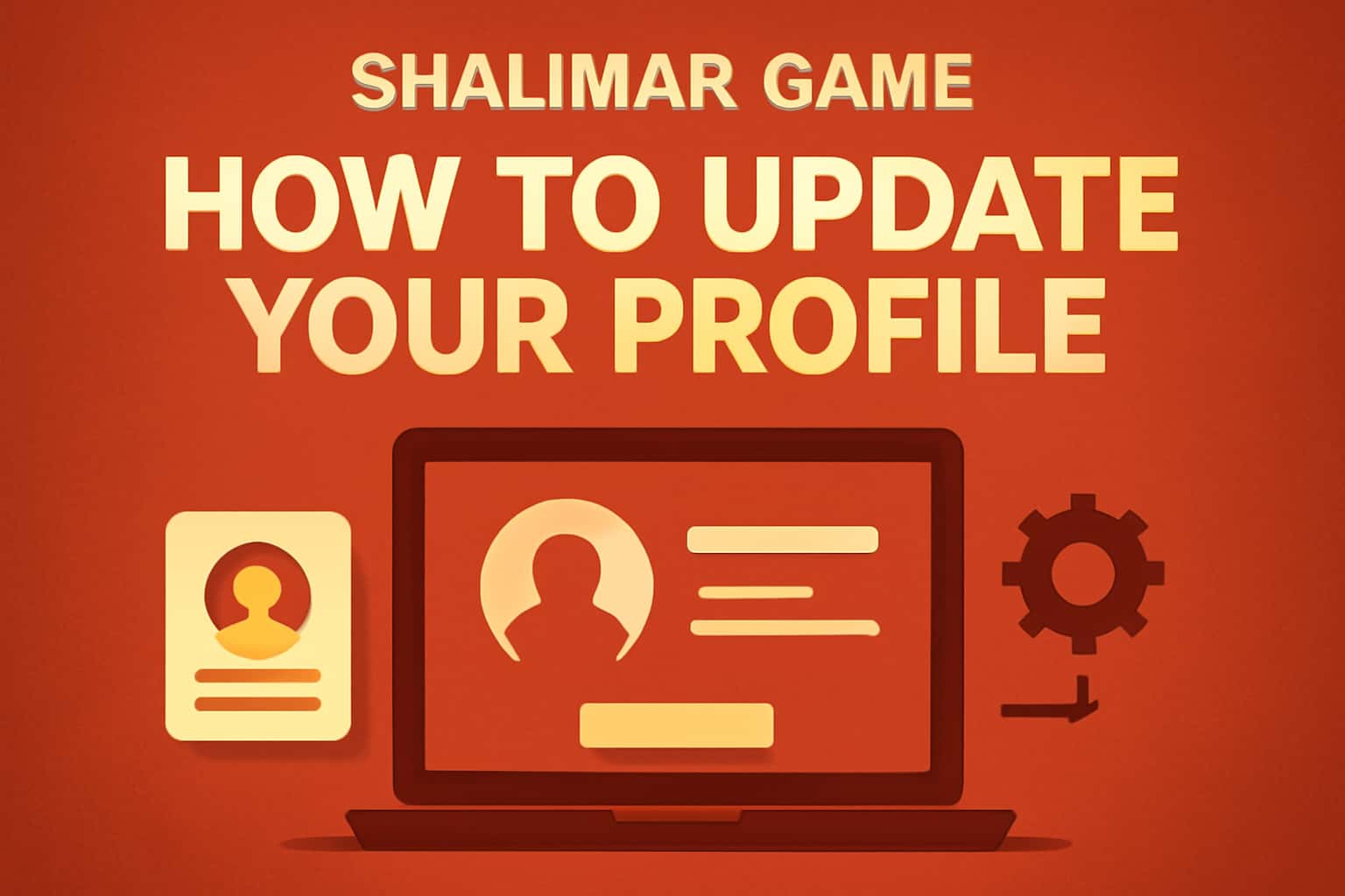 An illustration showing a person updating their Shalimar Game profile on a digital device.