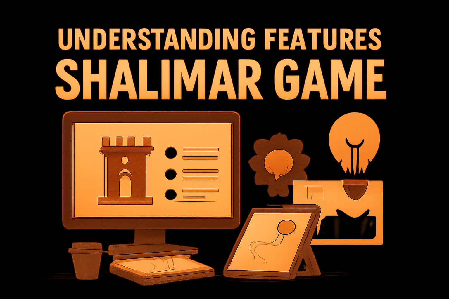 A visual representation of the Shalimar Game features with a modern aesthetic.